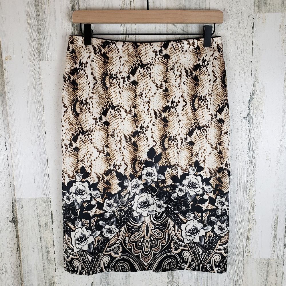 WHBM Snake And Floral Pencil Skirt Sz 2
